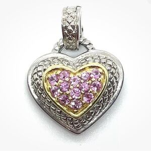 Judith Ripka JR TWO Sterling Silver 18K Pink Sapphire Heart Pendant Enhancer